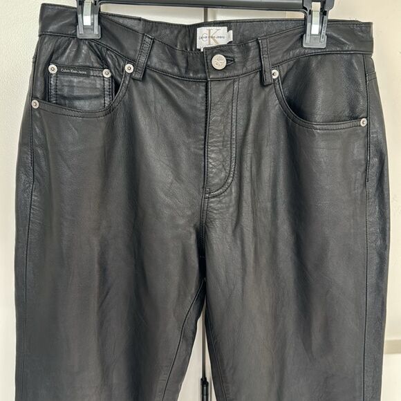 Calvin Klein Women’s Size 10 Black 100% Leather Pants Straight Leg Fully Lined - Picture 4 of 16